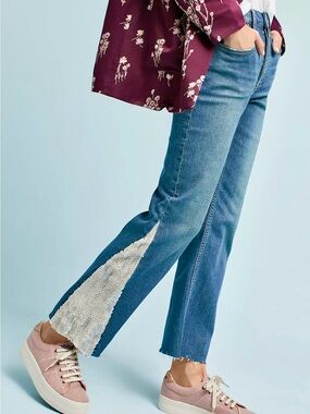 PILCRO & LETTERPRESS Pearlized Sequin Denim Wide-Leg Flare Jeans — #LHP